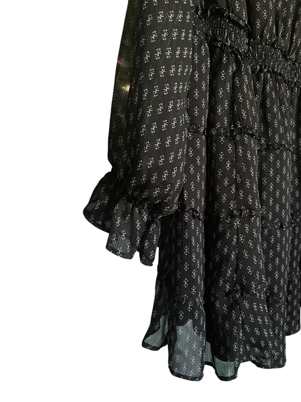 Torrid Mini Lurex Chiffon Tiered Dress Black Long Sleeve Size 00 Plus Boho - Picture 4 of 14